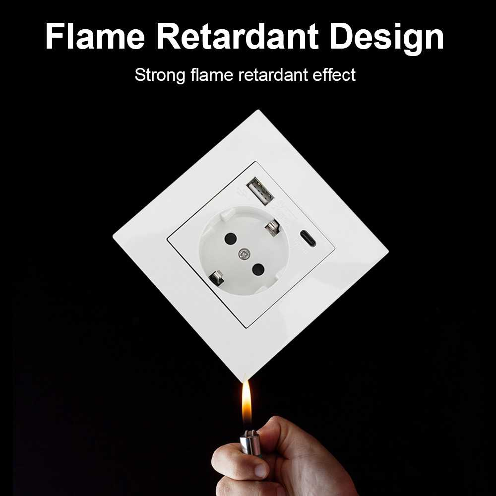 Stopkontak Dinding USB Type-C Soket Listrik Square Wall Socket Stop Kontak Multifungsi Isi Daya Smartphone