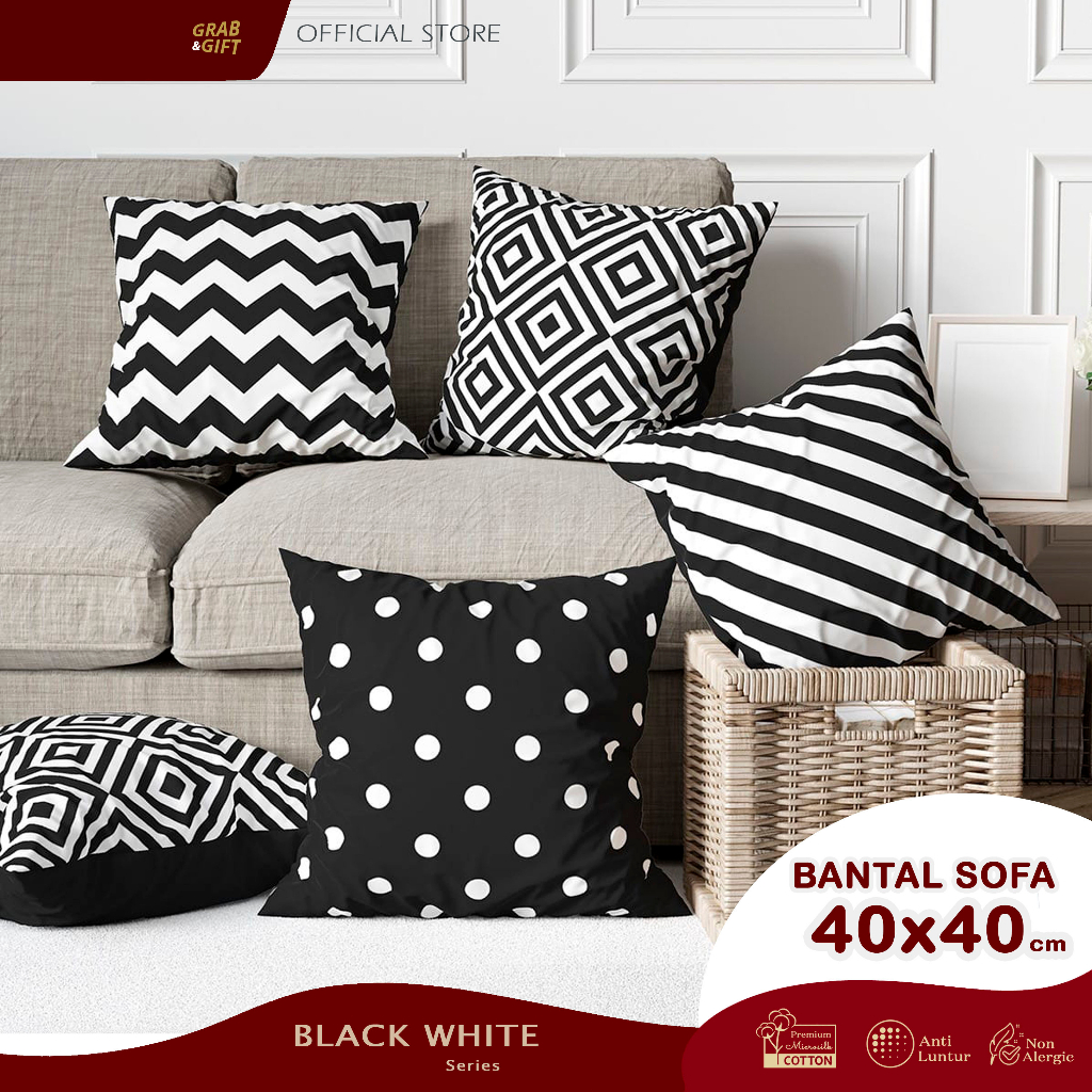 Bantal Sofa Print Motif 40x40 cm Black And White HItam Putih Monokrom