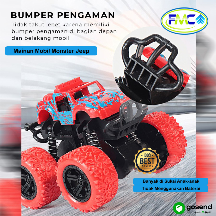 Mainan Mobil Monster Zap Mobilan Jeep Off Road Jip 4 Drive Anak Laki Dorong Tanpa Baterai