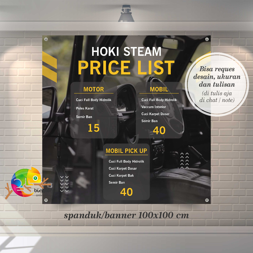 100x100 Spanduk Banner Cuci Motor Mobil, Spanduk Cucian