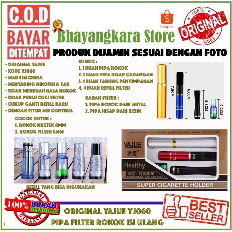 IMPOR YAJUE YJ060 PIPA FILTER SARINGAN ASAP ISI ULANG KHUSUS 8MM DENGAN AIR CONTROL