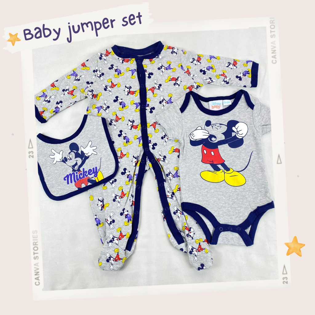 JUMPER SET - baju baby sleepwear bip jumpsuit segitiga 3in1 /SETELAN BAYI 0-9 bulan import