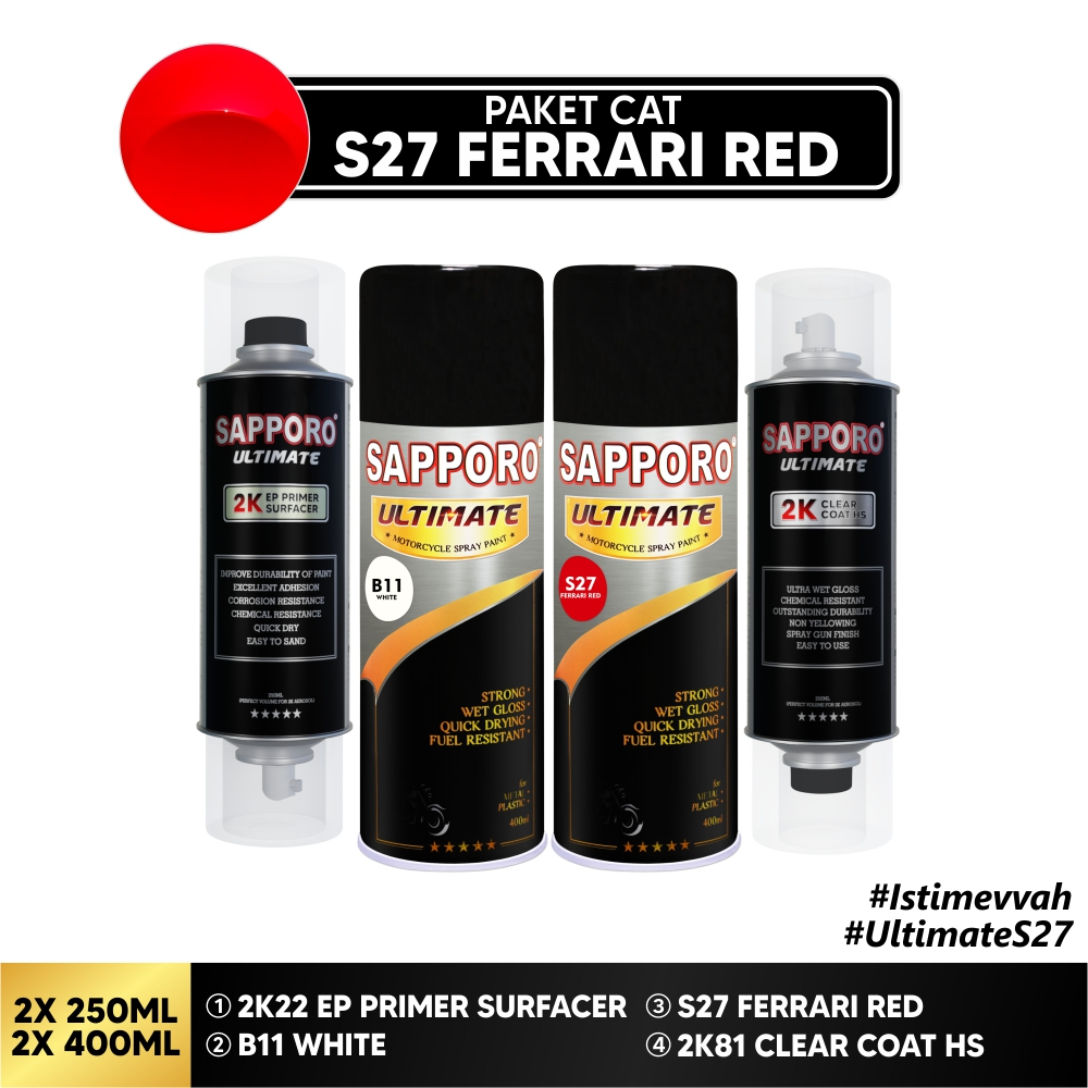 Paket Cat S27 Ferrari Red / Sapporo Ultimate / Cat Spray Semprot Aerosol Terbaik