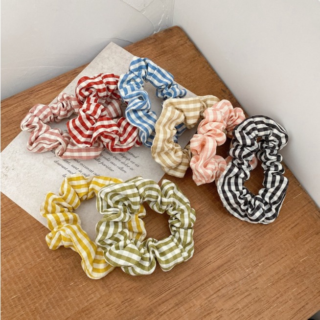 TIKTOK - D6117 Scrunchie Kunciran Rambut Motif Petak / Ikat Rambut Gaya Korea / Scrunchie / Hair Tie Fashion / Ikat Rambut Motif Petak F5130