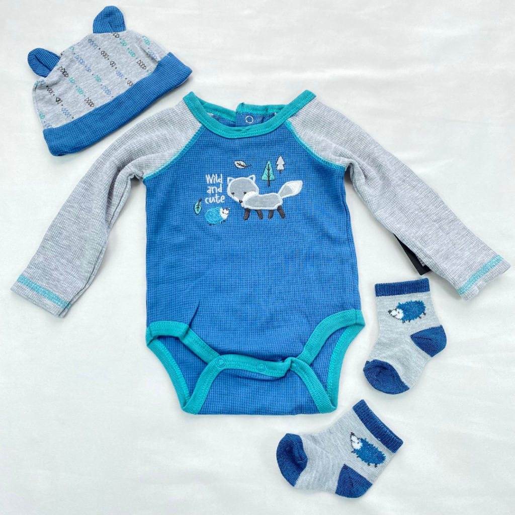 JUMPER SET 4in1 lengan panjang unisex impor / baju bayi jumpsuit baby romper  0-9 bulan setelan kupluk