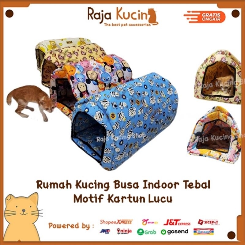 Rumah kucing anjing busa indoor tebal motif kartun lucu