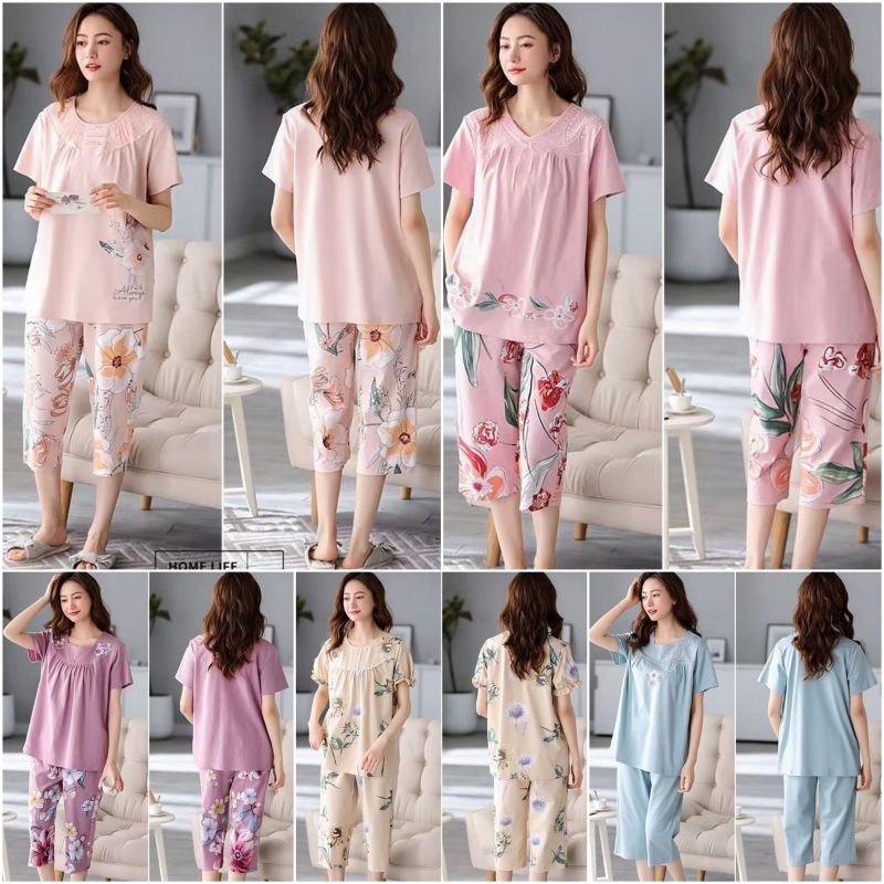 Baju tidur wanita stelan 7/8 kaos import