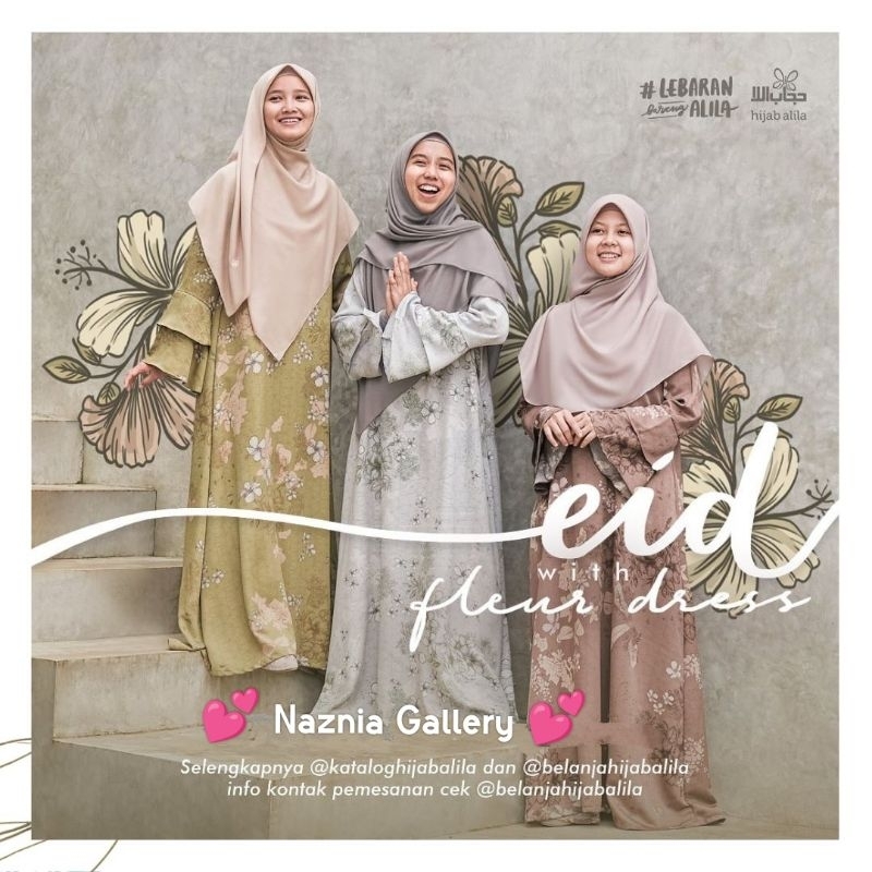 Gamis Fleur HIJAB ALILA | Gamis Lebaran Syari Motif Bunga | Outfit Gamis Hari Raya Model Tangan Tero
