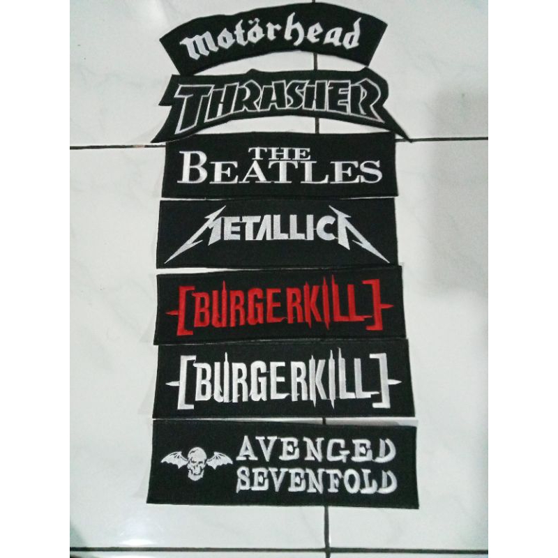 backpatch bordir tulisan motorhead Metallica Burgerkill Beatles Avenged aksesoris tempelan baju