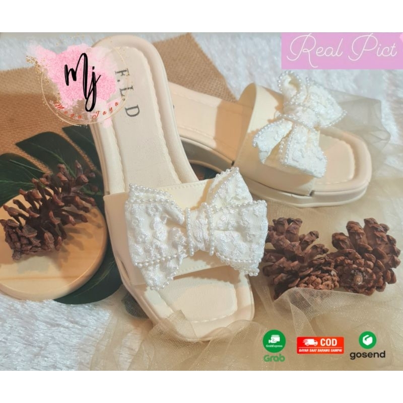 Sandal Wedges Wanita Selop Pita Mutiara ImportTerbaru