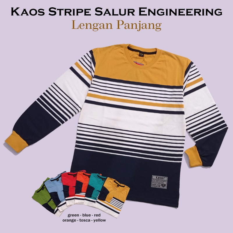 Kaospolos - Kaos stripe salur engineering lengan panjang | kaos belang garis garis 7883