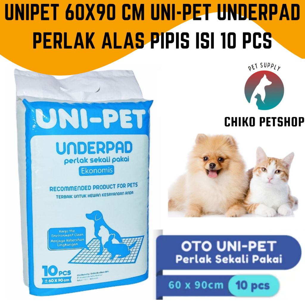 UNIPET 60x90 cm UNI-PET Underpad Perlak Alas Pipis BAB Hewan Anjing Kucing Kelinci Hamster isi 10 pcs