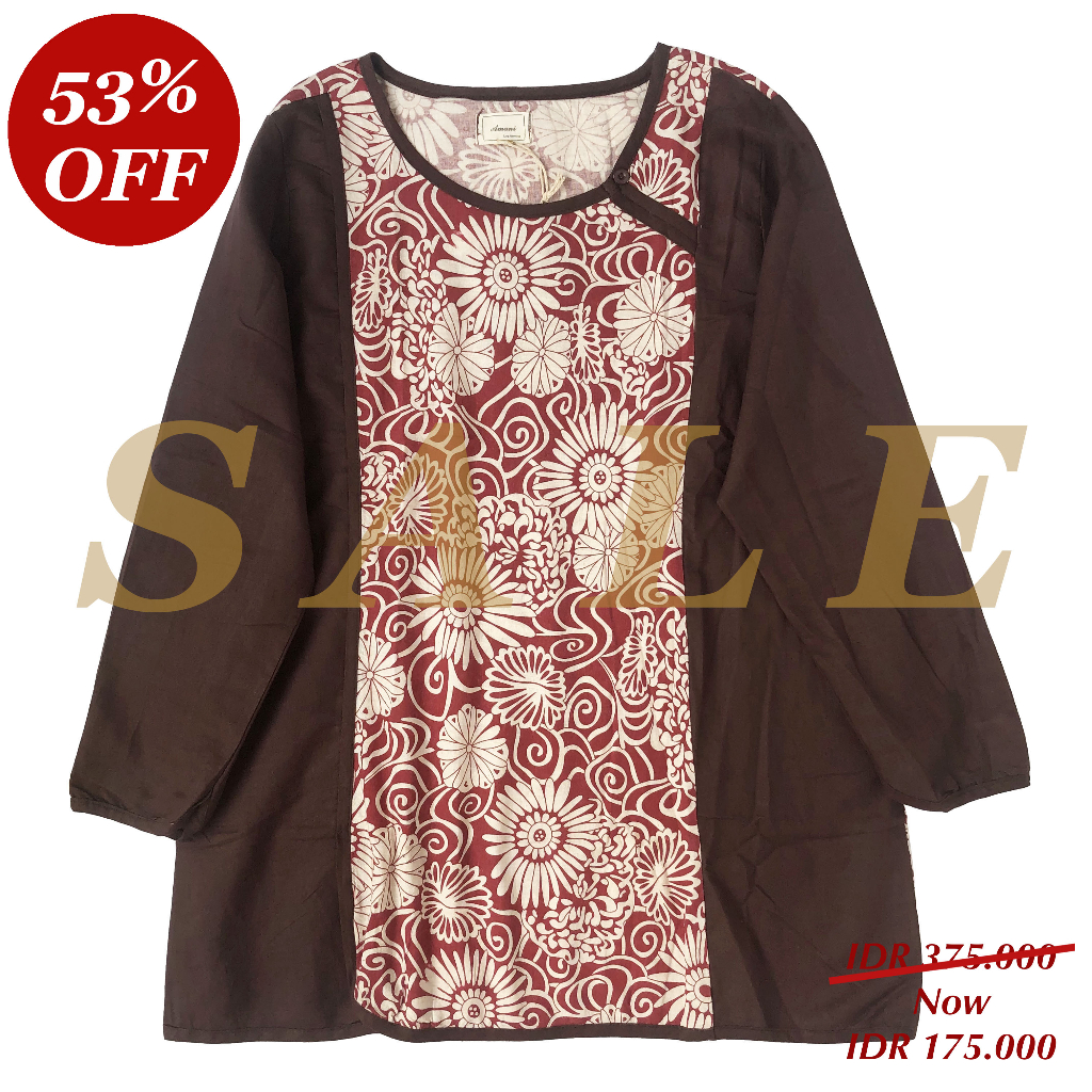 DRESS TUNIK LINEN MERAH MARUN PANEL BUNGA PUTIH KOREA IMPORT ~ SALE
