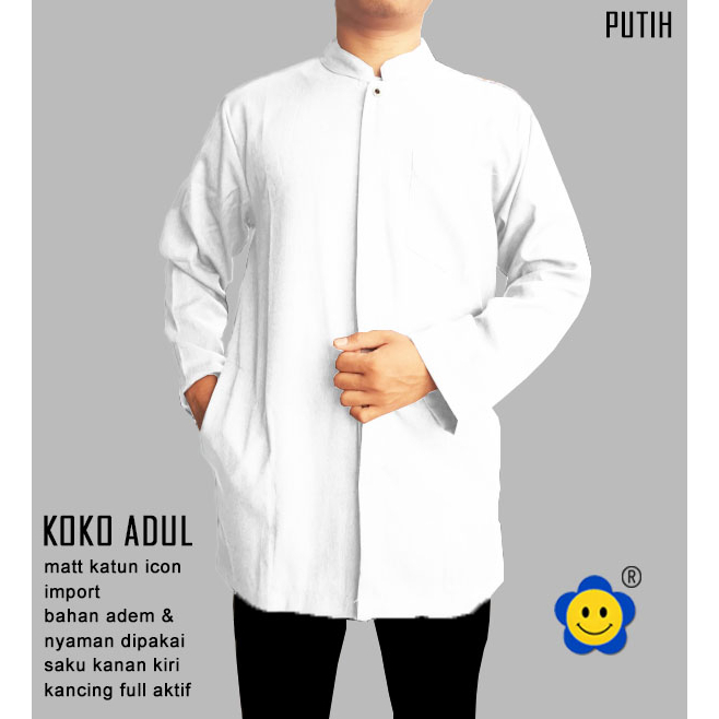 Koko Adul - Logo Smile (LS) - Ukuran S-3XL - Matt Katun Icon Import - Baju Koko Qurta Pria - Baju Koko atasan Pria - New Arrival