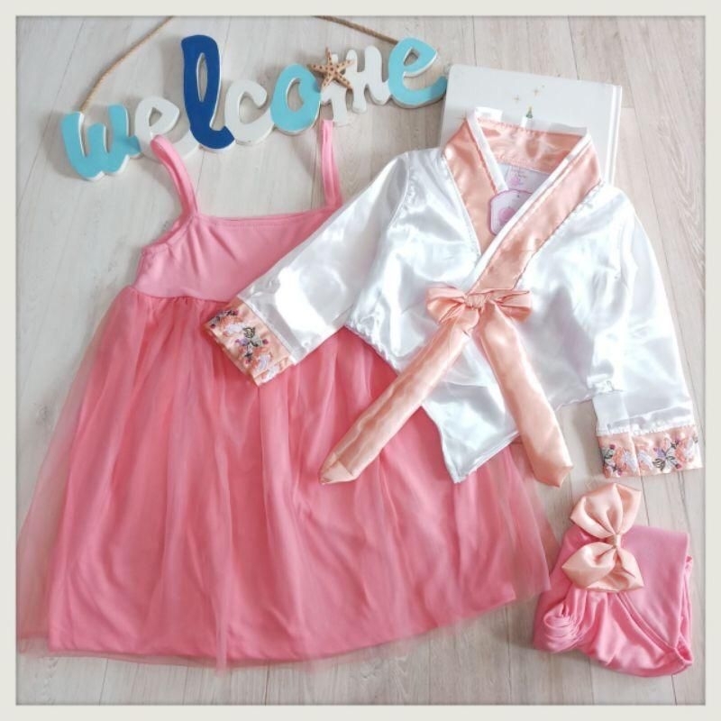 Gamis hanbok muslim anak 1-2 tahun hijab pita lucu korea