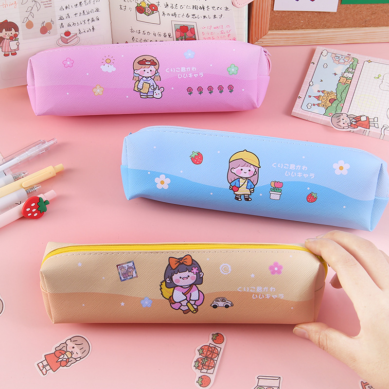 YPY-TP Tepak pensil PU Lucu Kartun Sekolah Korea pink creame putih alat tulis Tas Penyimpanan Kosmetik Sekolahan Kantoran wadah bolpen Cewek girl perempuan Bear kuning duck yellow case