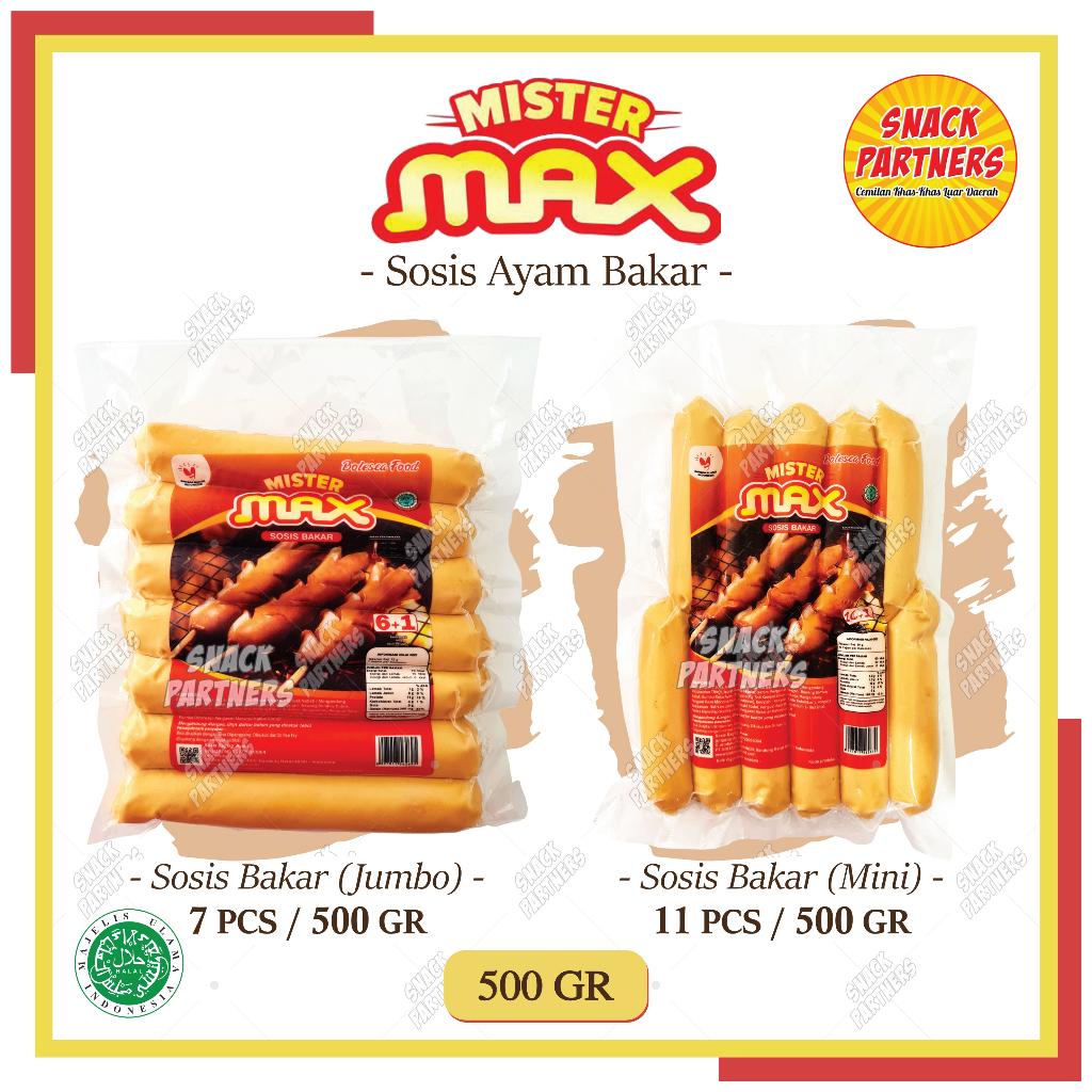 

MISTER MAX Sosis Ayam Bakar Jumbo Mini 7 / 11 PCS / 500 GR - FROZEN FOOD - Chicken Grilled Sausages