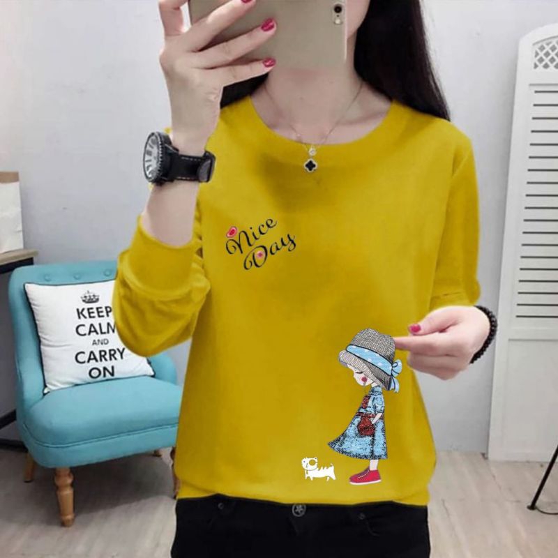 Baju lengan panjang wanita terbaru NICE DAY / Kaos Distro Keren / kaos Trendy,  Gaul  dan Kekinian / kaos model sweater