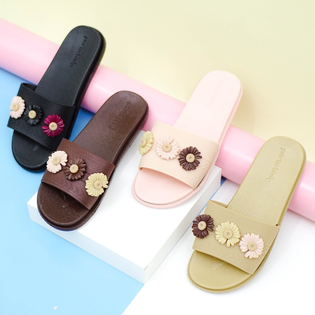 ELA-2 - Porto Leveling Sandal Wanita Selop Slip Santai Rumahan Flat Korea Cantik Motif Bunga Nyaman Empuk Porto Lady