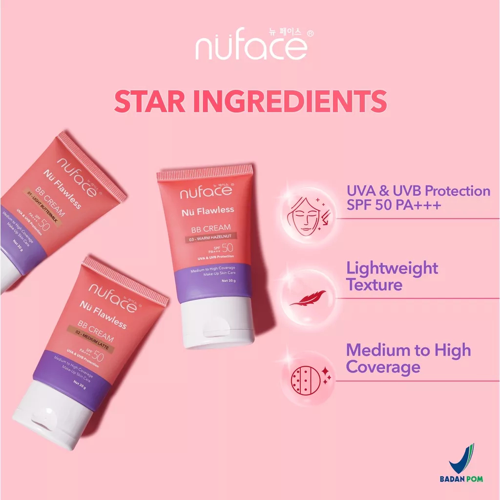 Nuface Nu Flawless BB Cream 30GR / Kosmetik Wajah Bedak Padat Foundation
