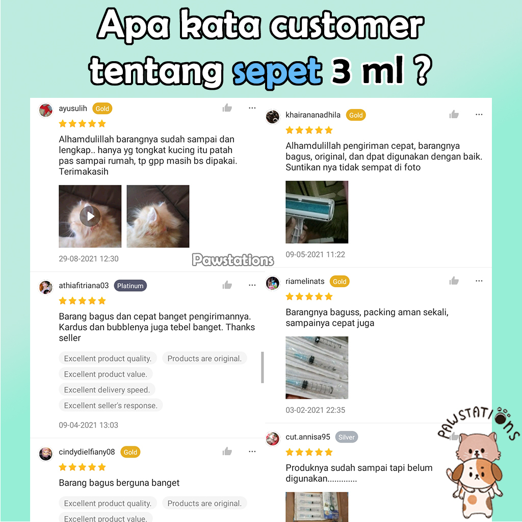 Spuit Sepet Spet Kucing Anjing Suntikan 3cc Suntikan 3ml Jarum Suntik untuk Makan dan Obat Kucing