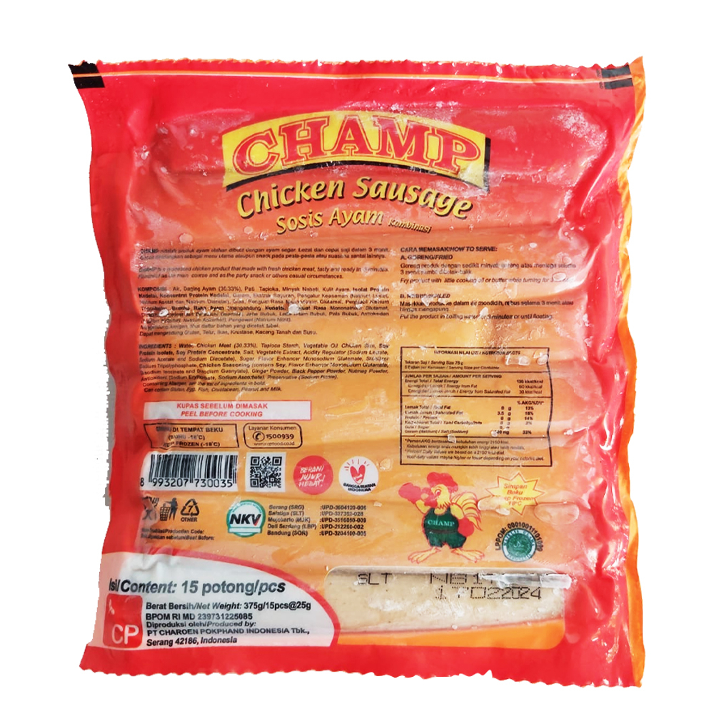 

sosis ayam champ 375 gram isi 15