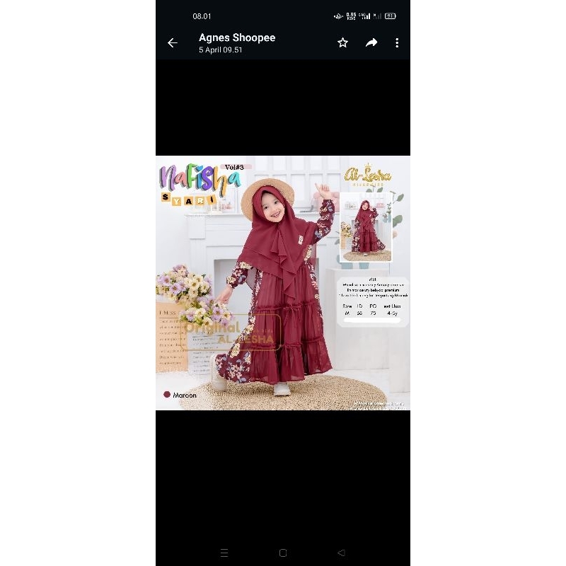 Gamis syari Alesha Nafisha syari M ORI Alesha