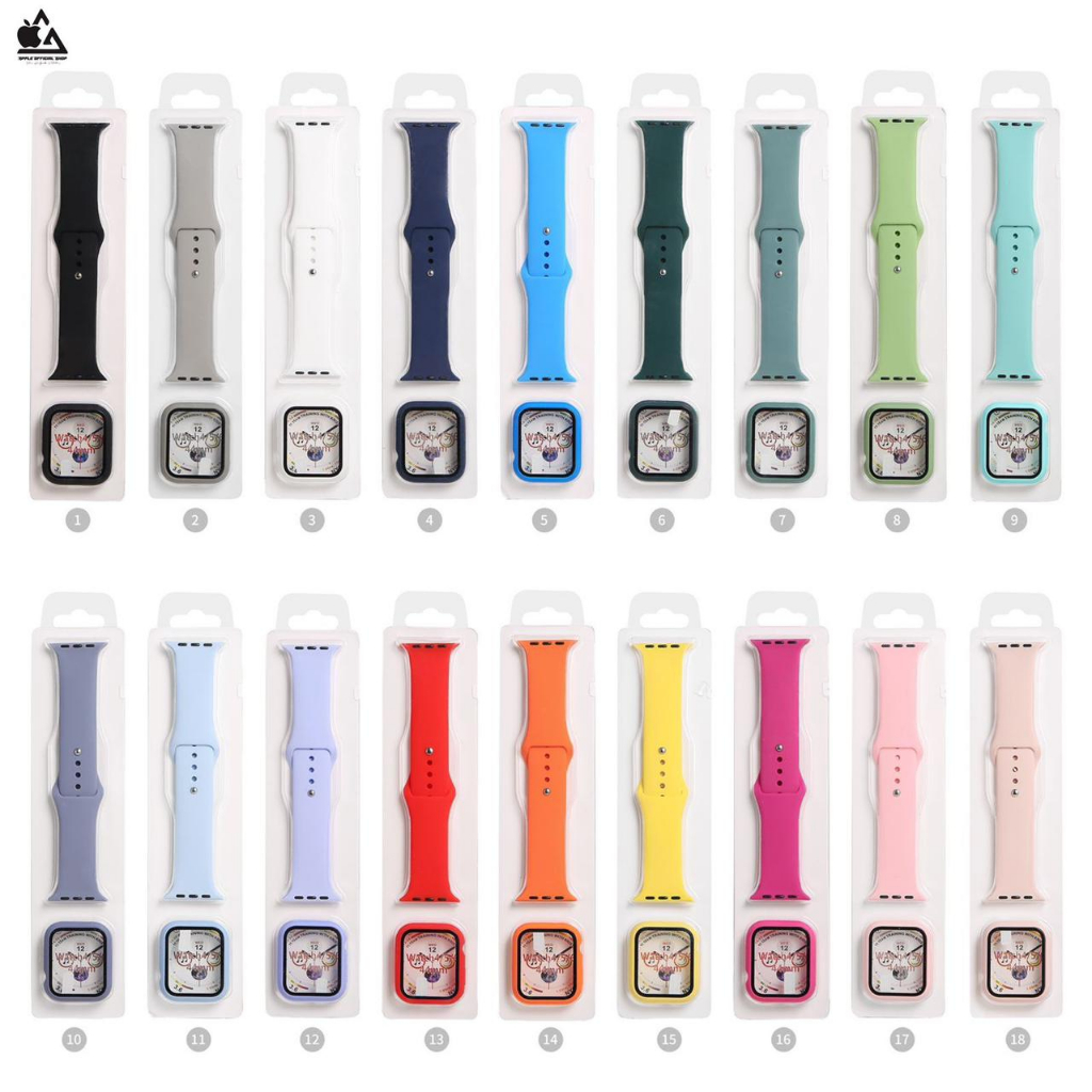 Strap Sport Band Fullset + Glass Case Apple Watch 41mm 45mm Series 7  Tempered Glass Case Tapi Strap iwatch Smart Watch Jam Tangan Digital