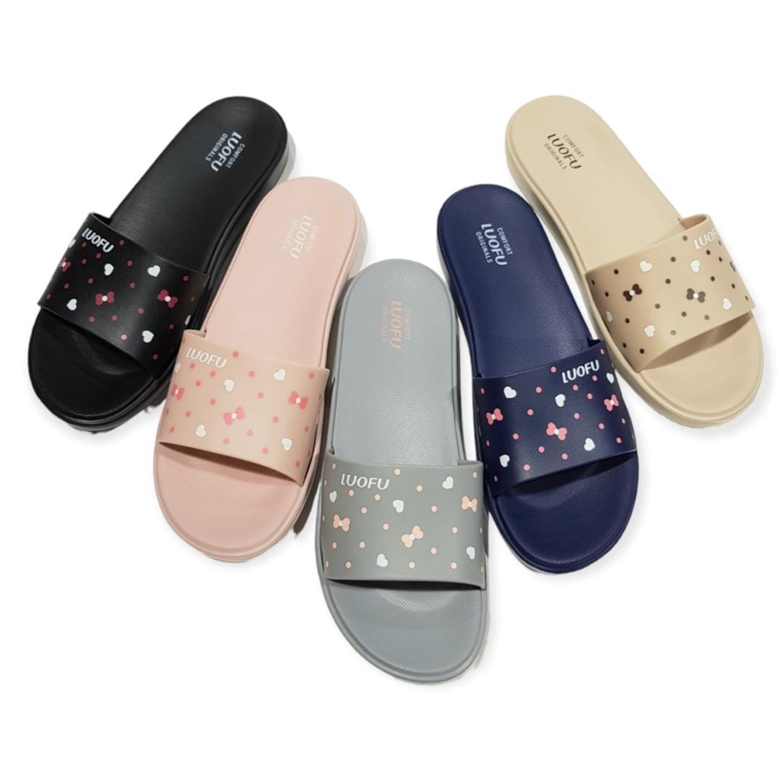 Luofu Sandal Selop Karet Wanita Motif Pita Love E7172-5NEW (AY6)