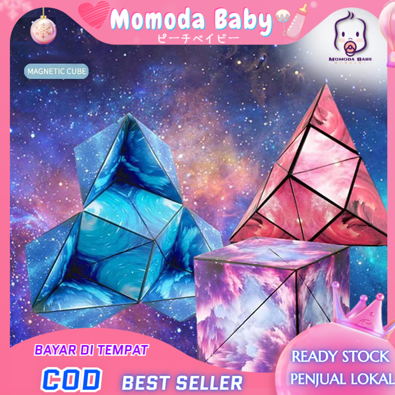 MOMODA  Magic Cube Magnetic Mainan Rubic Cube Anti Stress 3D Hand Flip Puzzle Toys Mainan Edukasi Rubik Cube Magnetic Cube Kreatif Kubus Magnet Souvenir Kado Anak