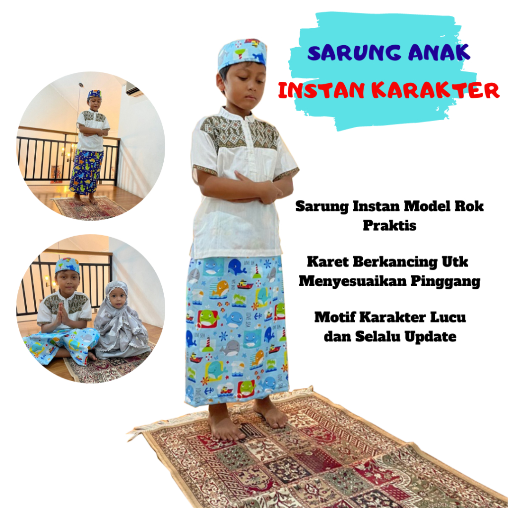 BRS - Sarung Anak Laki Laki Instan Kecil Dari Playgorund Kinder TK SD Free Peci Model Rok Praktis Bahan Katun Lembut Halus Karakter Premium Murah Untuk Sarung Sholat Sarung Ngaji dan Sarung Santri Anak Persiapan Puasa Ramadhan dan Lebaran