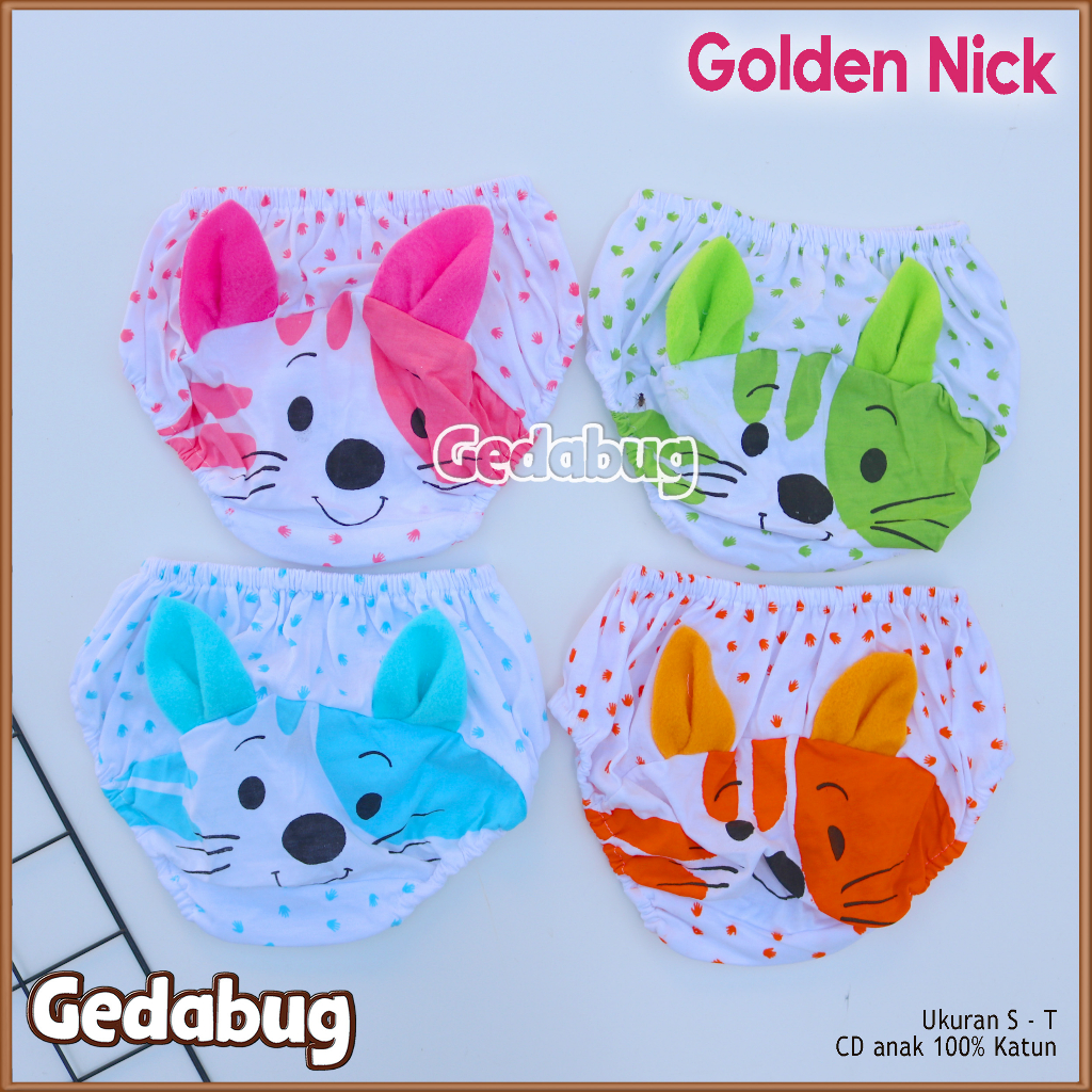 3 Pcs - Celana dalam anak Karakter lucu Golden Nick Kuping | Usia 1 - 4 tahun | Gedabug