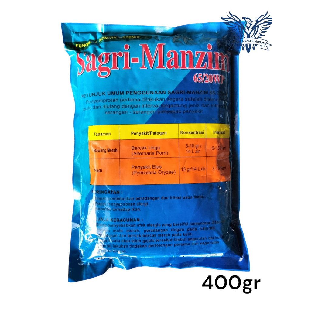 1 DUS Fungisida Sagri-Manzim 65/20 WP SAGRI MANZIM 400gr x 50 pcs Bahan Aktif Mankozeb 65% + Karbendazim 20% Mengendalikan Penyakit Busuk Tanaman