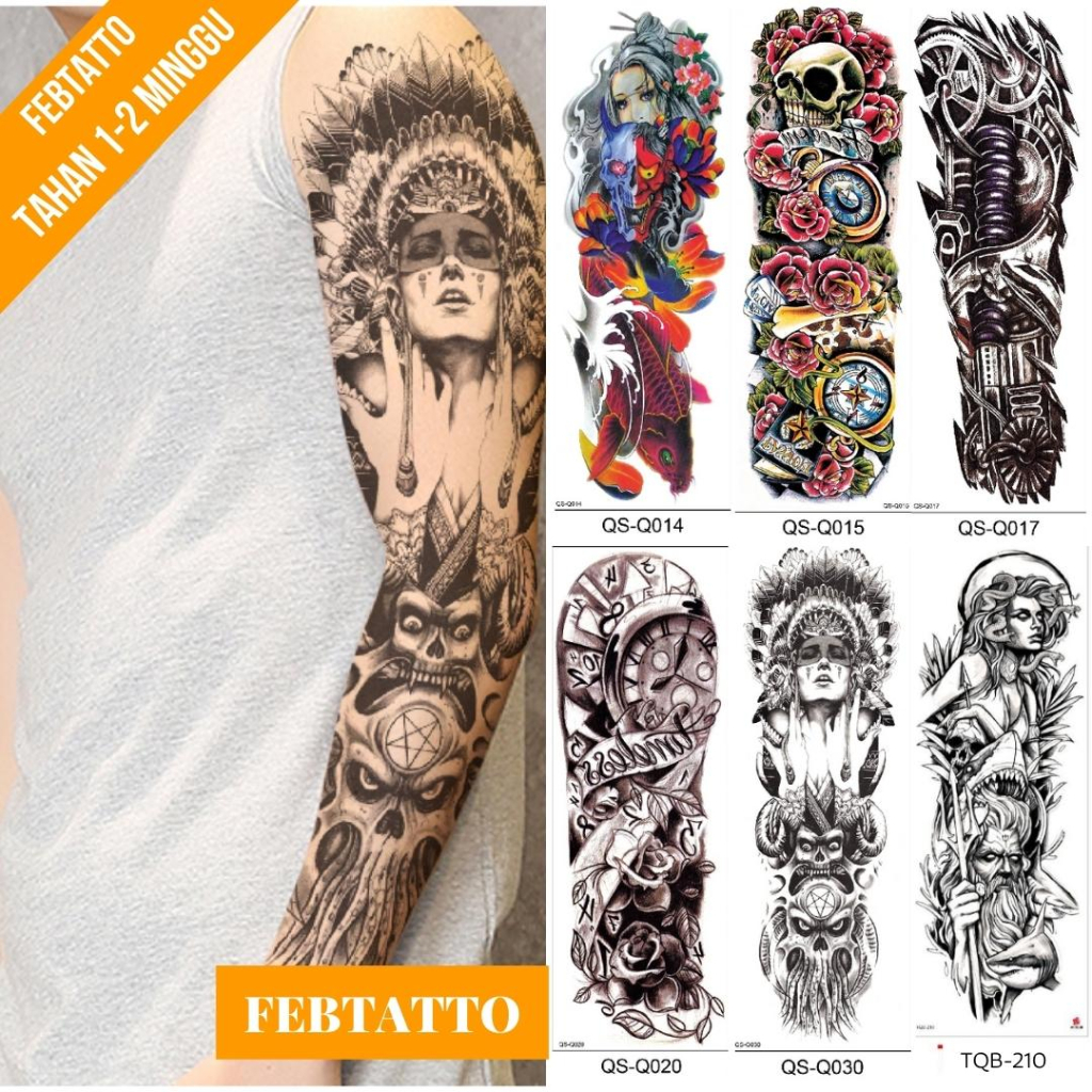Tato Temporer Full Lengan Ukuran 17cm x 48cm Motif Wanita Suku Monster Gurita QSQ 030 Tato Lengan Ta