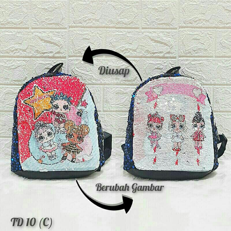 Tas Ransel Sequin 2 Gambar / Tas Sequin LOL Unicorn / Tas Ransel Anak Sekolah LOL / Tas Sequin