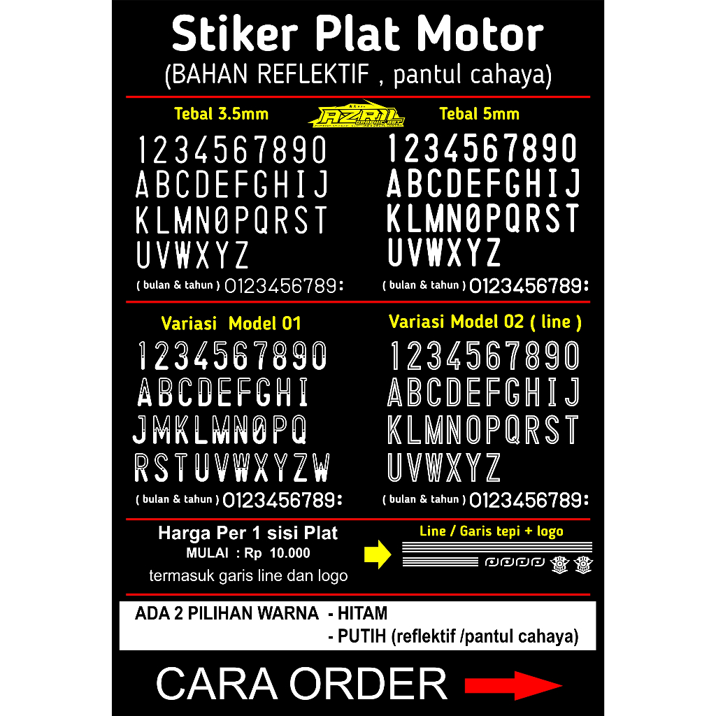 Stiker PLAT NOMOR MOTOR nyala ( BAHAN REFLEKTIF )