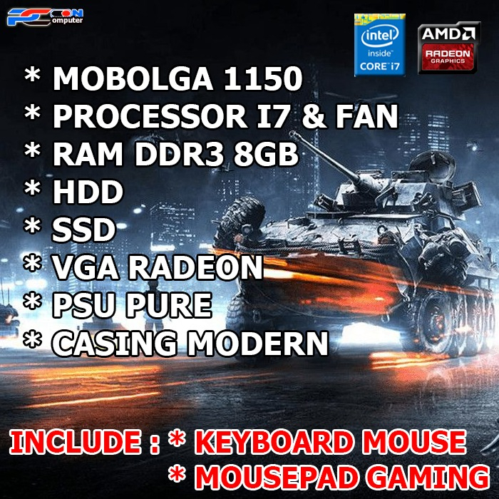 PC Rakitan Warnet Core i7 Gaming Office Ram Hyper DDR3 Cassing Modern - Rakitan Only