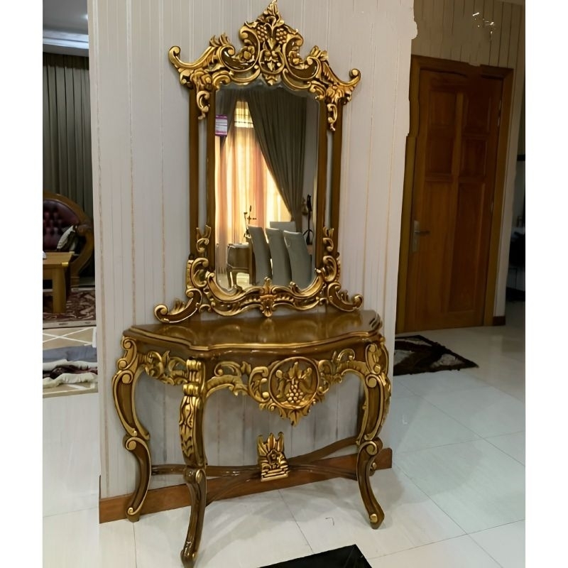 MEJA RIAS TEMBOK FIGURA KACA CERMIN HIAS UKIRAN MEWAH KAYU JATI ASLI UNTUK MEJA SAMPING RUANGAN