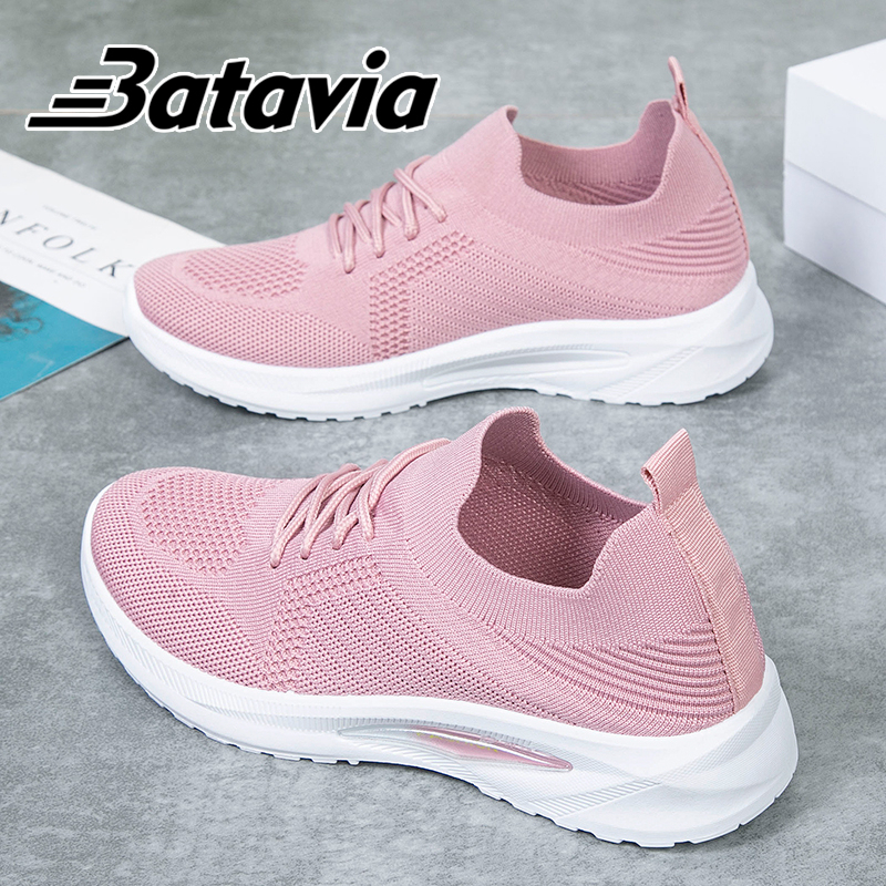 Batavia terbaru Sepatu rajut wanita Fashion impor Sepatu wanita olahraga premium perempuan rajut sepatu renda wanita sepatu lari anak perempuan Baru Shoes Sport Original Pink Hitam Abu Grey kanvas sekolah korea Onlinemall N14