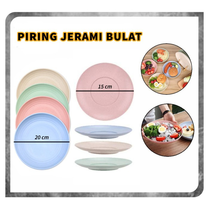 BESAR!! Piring Makan Saji Bulat Bahan Jerami Gandum Wheat Straw Piring Snack Warna Warni Tahan Banting 25 CM