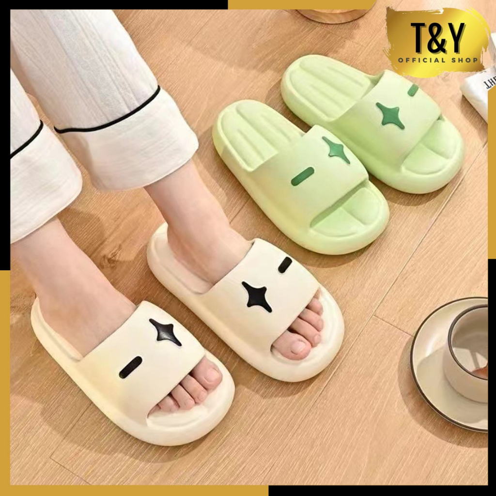 T&amp;Y Sandal Wanita Kekinian Anti Slip 6728 Import Sendal Plus Minus Slop Korea Bahan Karet Tebal  Alas Kaki Rumahan Murah Super Empuk