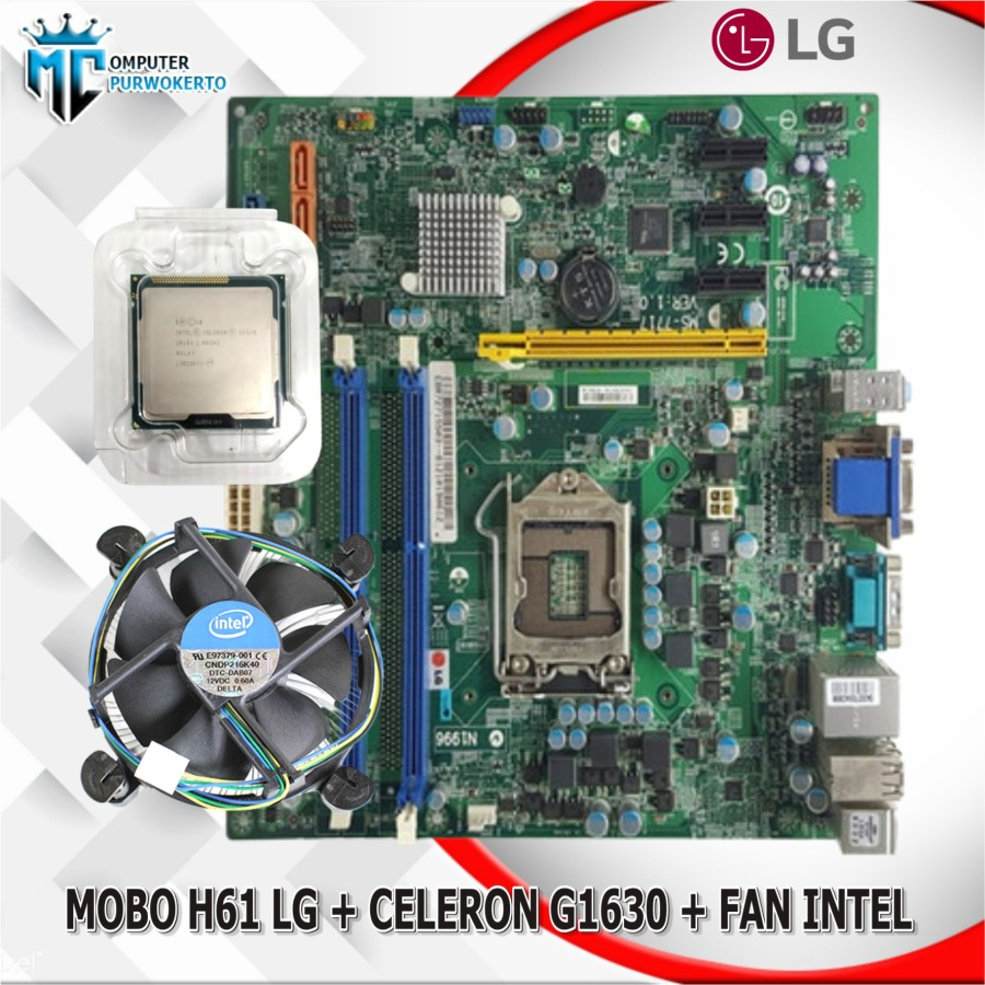 Motherboard LGA 1155 H61 + Processor Celeron G1610/G1620/G1630 + Fan