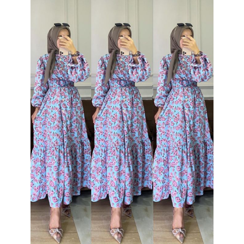 Airish Maxi dress tangan balon | Gamis tangan balon