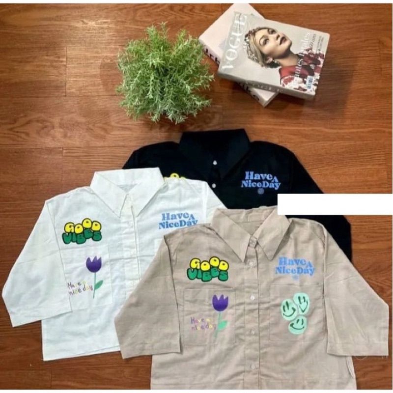 KEMEJA LINEN CROP DAISY SHIRT