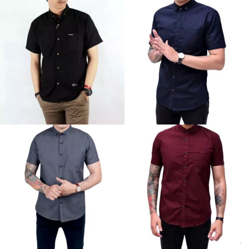 kemeja  kantor polos pria  kondangan  lengan pendek regular oversize  katun atasan pria  dewasa baju