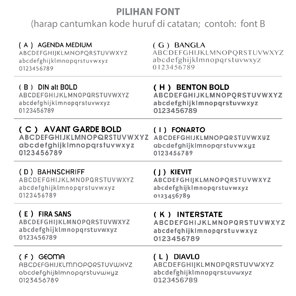 

Pilihan Font untuk sticker label nama