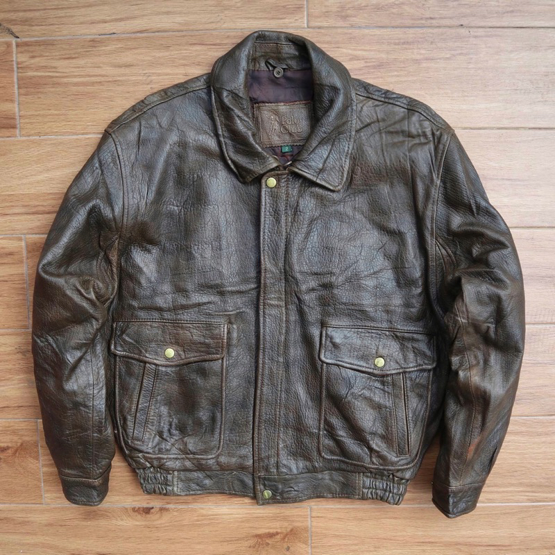 POLO Jaket kulit sapi vintage bomber varsity pl bekas preloved second