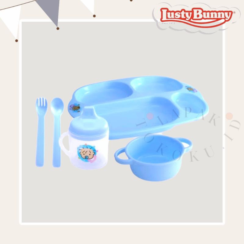 [rumahbayipdg] Feeding set lusty bunny 5in1/ gift set lusty bunny peralatan makan bayi