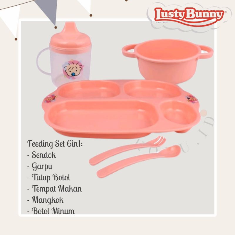 [rumahbayipdg] Feeding set lusty bunny 5in1/ gift set lusty bunny peralatan makan bayi