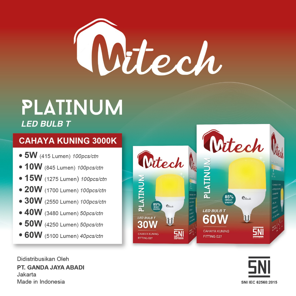 Kuning / Warm White Lampu Led MITECH 40w Kapsul 40watt WarmWhite